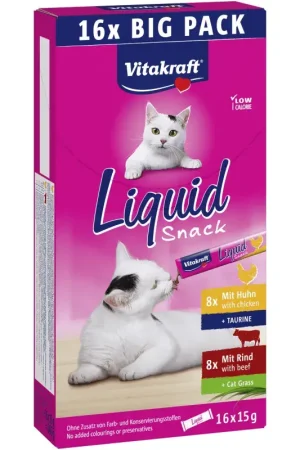 Beste Prijs Vitakraft Cat Liquid-Snack Multipack - 16x 15 gram - 8x Kip & 8x Rund